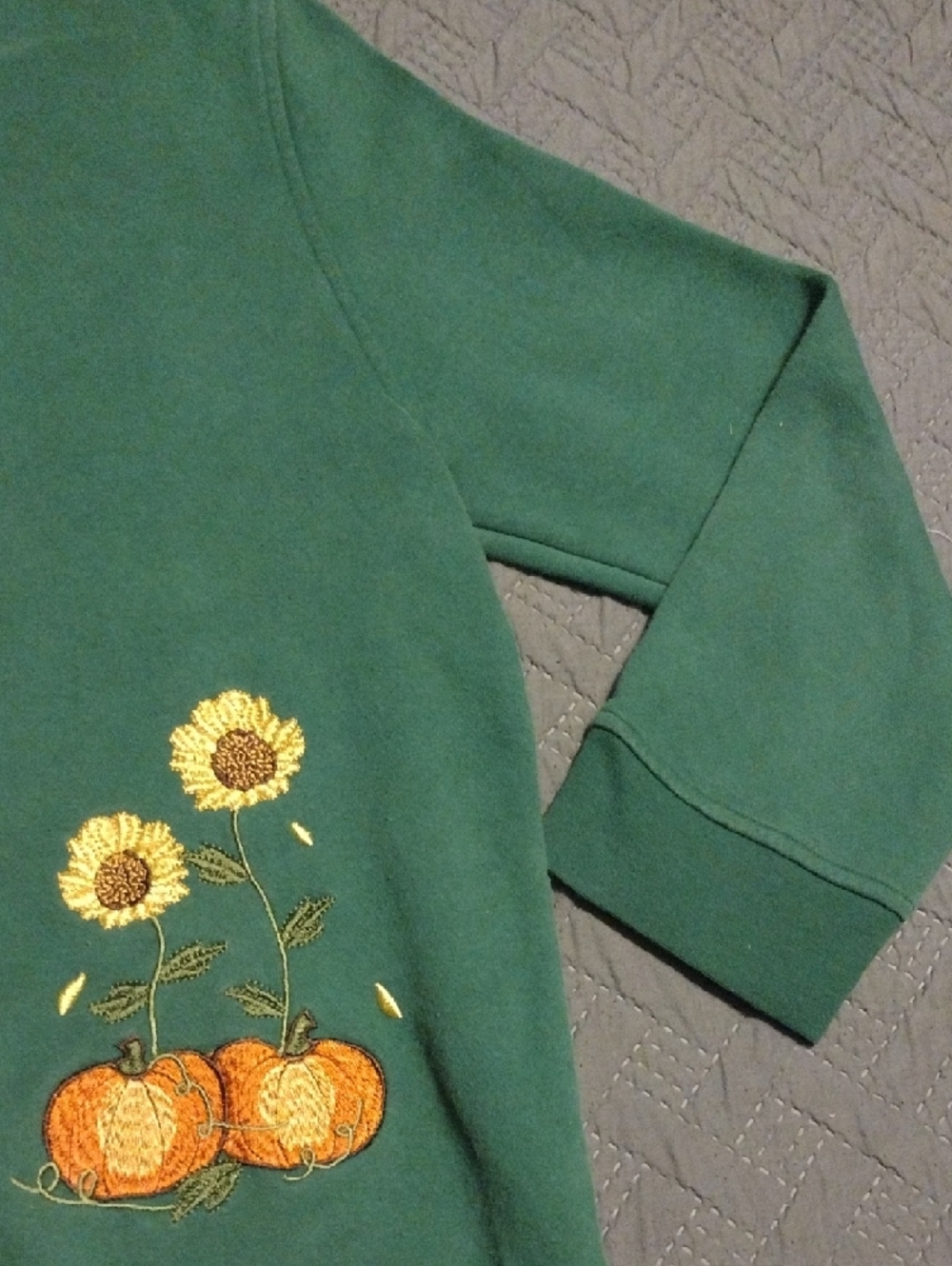 Speculation Green Button-Up Cardigan with Sunflower & Pumpkin Embroidery - Picture 7 of 11